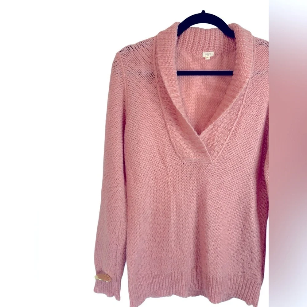 J. Crew Blush Pink Mohair Wool Blend Dolce Shawl Collar Sweater Women’s Sz Med